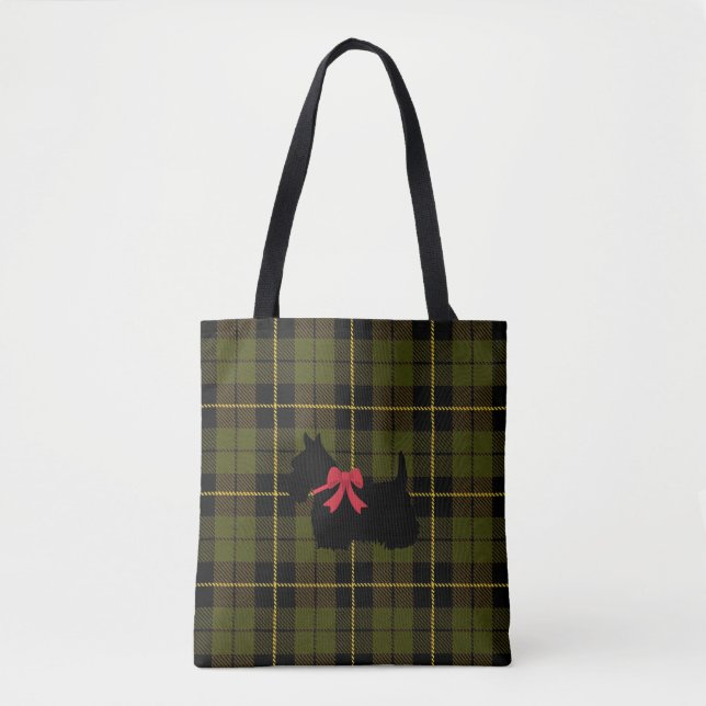Green plaid with Scottish Terrier with red bow Tote Bag (Front)