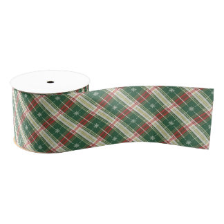 Green  Plaid  with White, Gold, and Red Grosgrain Ribbon