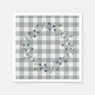 Green Plaid Wreath Buffalo Check Pretty Napkin