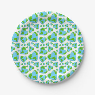 Green Planet Hearts Earth Day Ecology  Environment Paper Plate