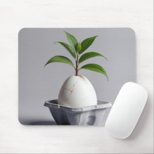 Green Plant Growing Out of a White Egg Mouse Mat
