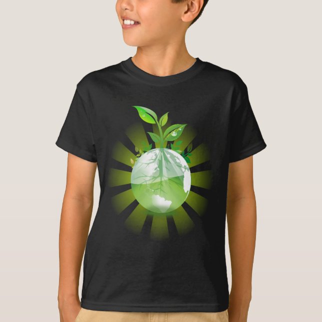 Green Plant Grows from Globe T-Shirt (Front)