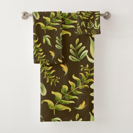 Green Plant Leaves Pattern Bath Towel Set Zazzle.co.uk