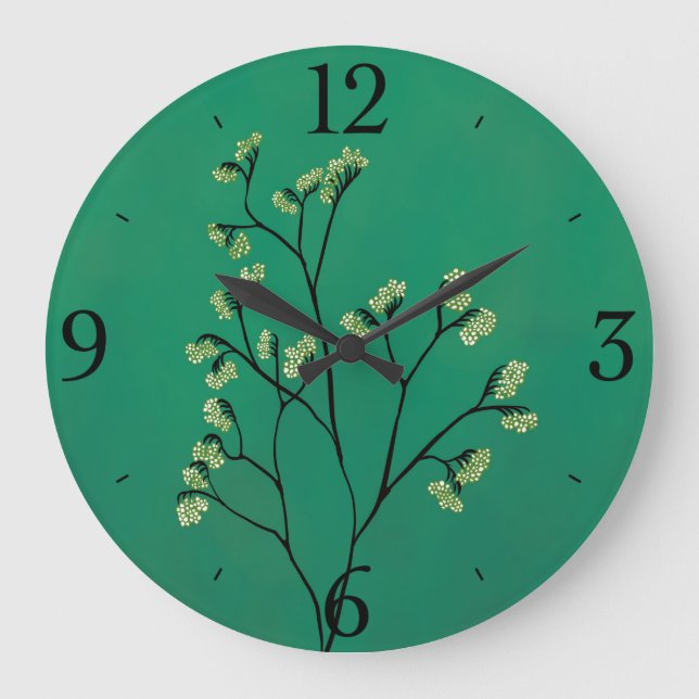 Green Plant Minimalist Botanical Art Large Clock (Front)