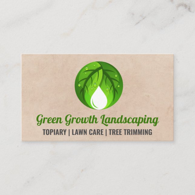 Green Plant Modern Logo | Landscaping Tools Business Card (Front)