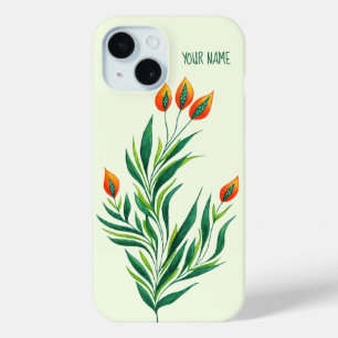 Green Plant Orange Buds Abstract Botanical Name iPhone 15 Case