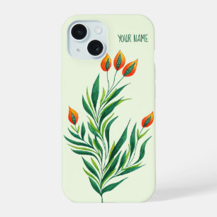 Green Plant Orange Buds Abstract Botanical Name iPhone 15 Case