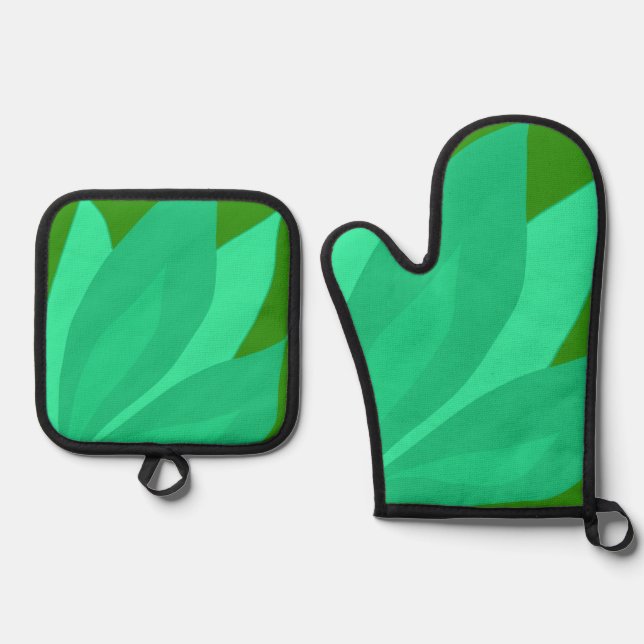 Green Plant Oven Mitt & Pot Holder Set (Front)