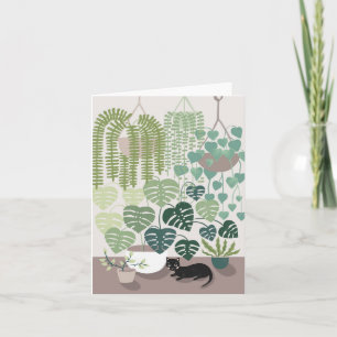 Green plants and cat house-warming card