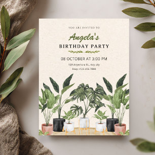 Green plants birthday invitation