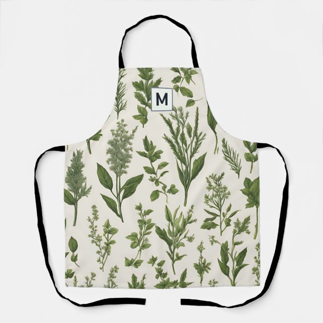 Green Plants Patterned Gardening Themed Gardener's Apron (Front)