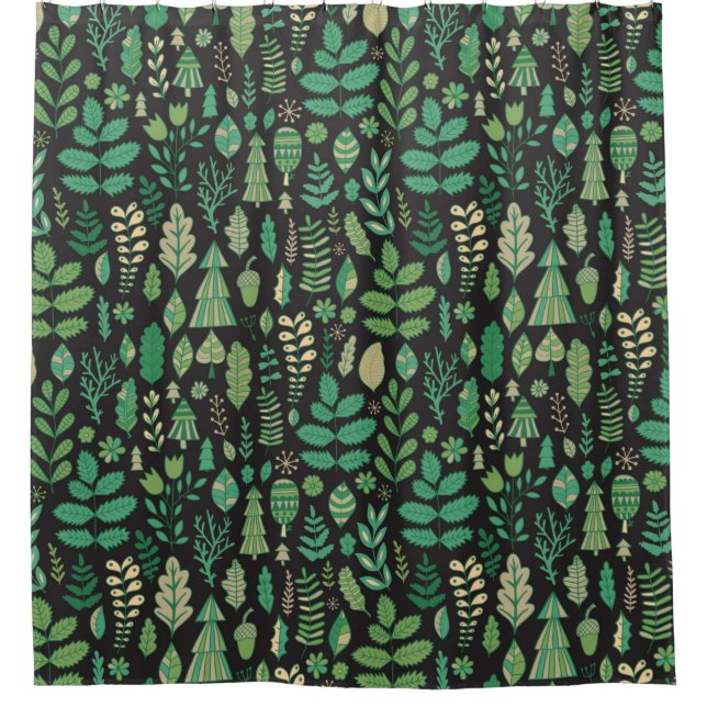Green plants seamless pattern shower curtain (Front)