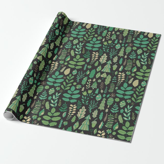Green plants seamless pattern wrapping paper (Unrolled)