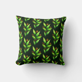 Green Plants With Berries Watercolor Pattern Cushion