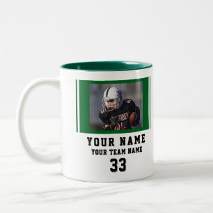 Green Player Name Number Team Photo Two-Tone Coffee Mug