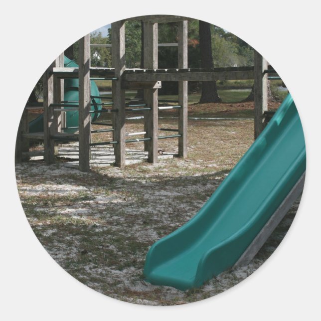 Green Playground slide, wood jungle gym Classic Round Sticker (Front)