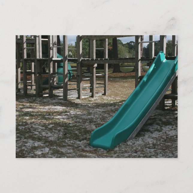 Green Playground slide, wood jungle gym Postcard (Front)