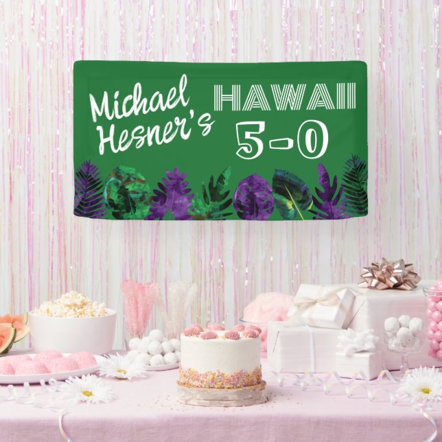 Green, Plum Hawaii 5-0 50th Birthday Party Banner (Party)