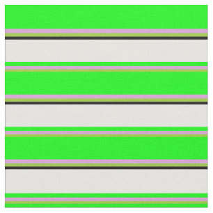 Green, Plum, Lime, White & Black Coloured Stripes Fabric