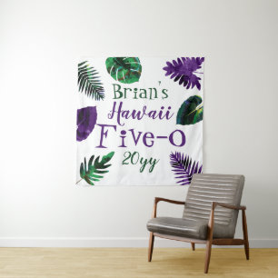 Green, Plum Purple Leaves Hawaii 5-0 50th Birthday Tapestry
