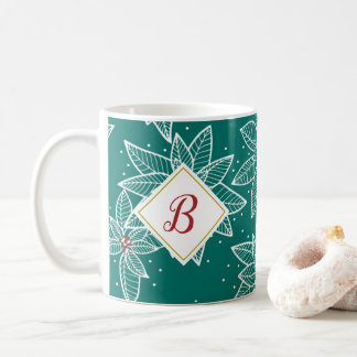 Green Poinsettia Holiday Initial Mug