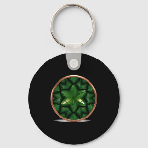 Green Pointed Star Fractal With Copper Frame Key Ring