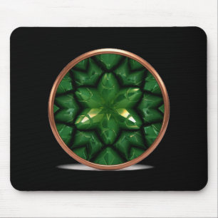 Green Pointed Star Fractal With Copper Frame Mouse Mat