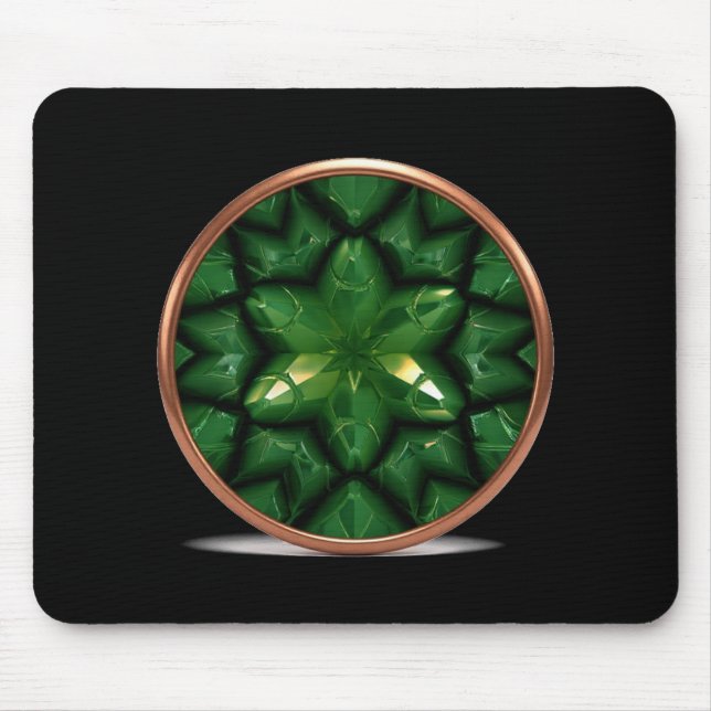 Green Pointed Star Fractal With Copper Frame Mouse Mat (Front)
