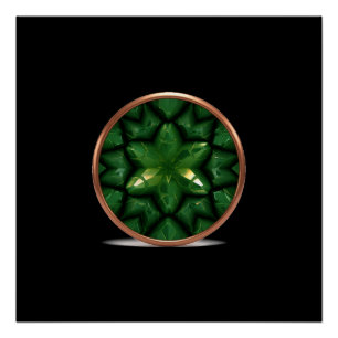 Green Pointed Star Fractal With Copper Frame Poster