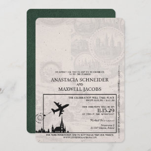 Green Poland Passport Wedding Invitation