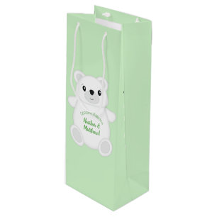 Green Polar Bear Baby Shower Wine Gift Bag