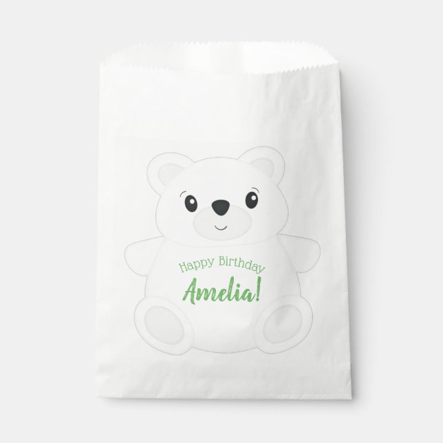 Green Polar Bear Birthday Party Favour Bags (Front)