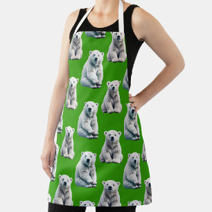 Green Polar Bear Pattern Design Apron