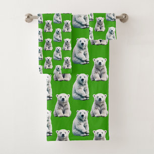 Green Polar Bear Pattern Design Bath Towel Set