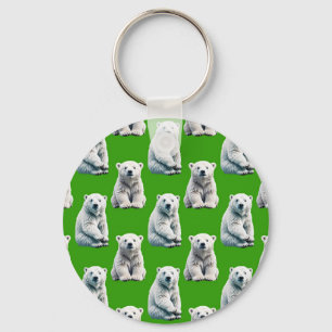 Green Polar Bear Pattern Design Key Ring