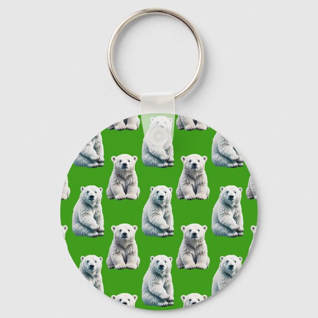 Green Polar Bear Pattern Design  Key Ring (Front)