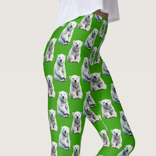 Green Polar Bear Pattern Design  Leggings