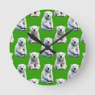 Green Polar Bear Pattern Design Round Clock