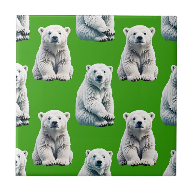 Green Polar Bear Pattern Design  Tile (Front)