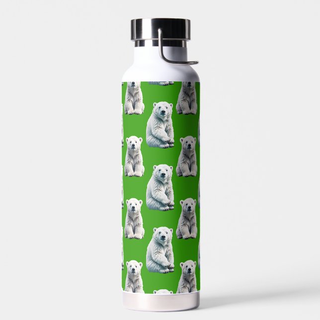 Green Polar Bear Pattern Design  Water Bottle (Left)