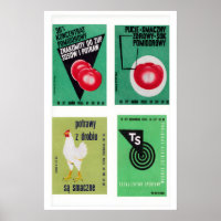 Green Polish Matchbox Labels Grid Print, Vintage
