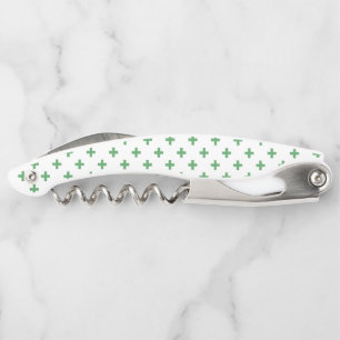 Green polka crosses on white corkscrew