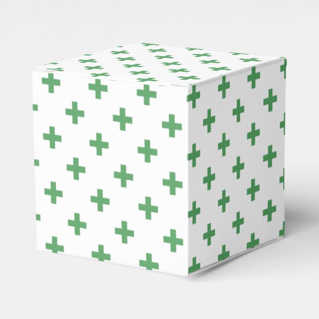 Green polka crosses on white favour box (Front Side)