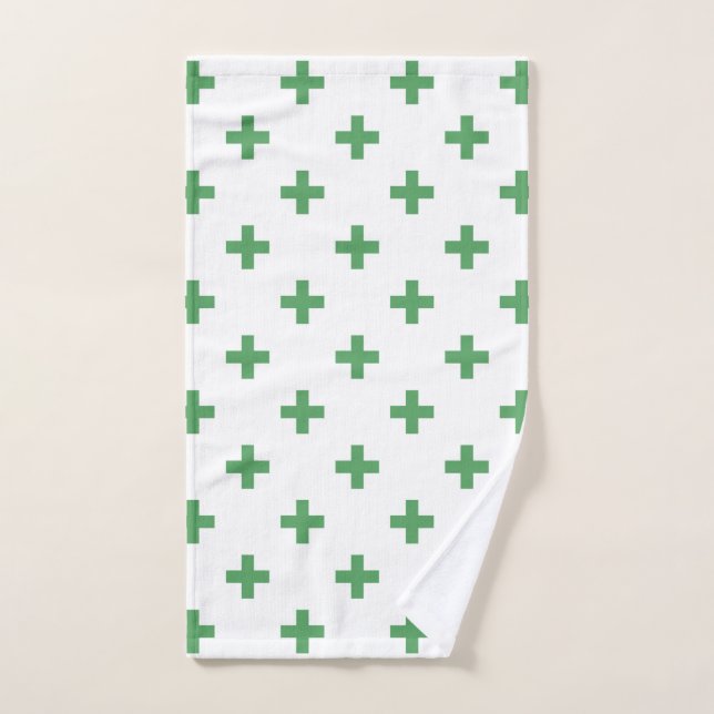 Green polka crosses on white hand towel (Hand Towel)