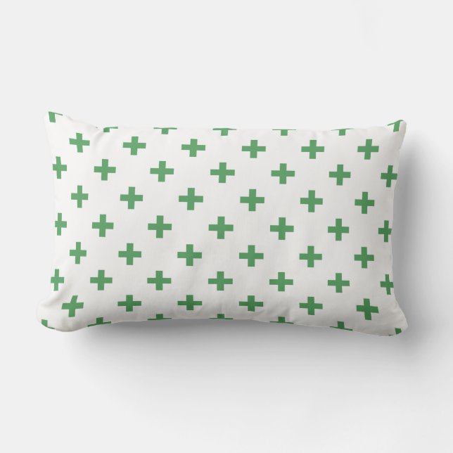 Green polka crosses on white lumbar cushion (Front)