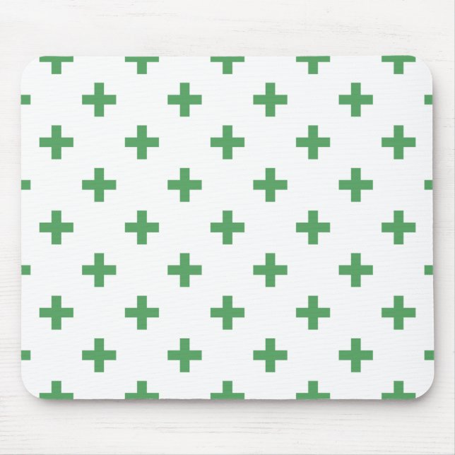 Green polka crosses on white mouse mat (Front)