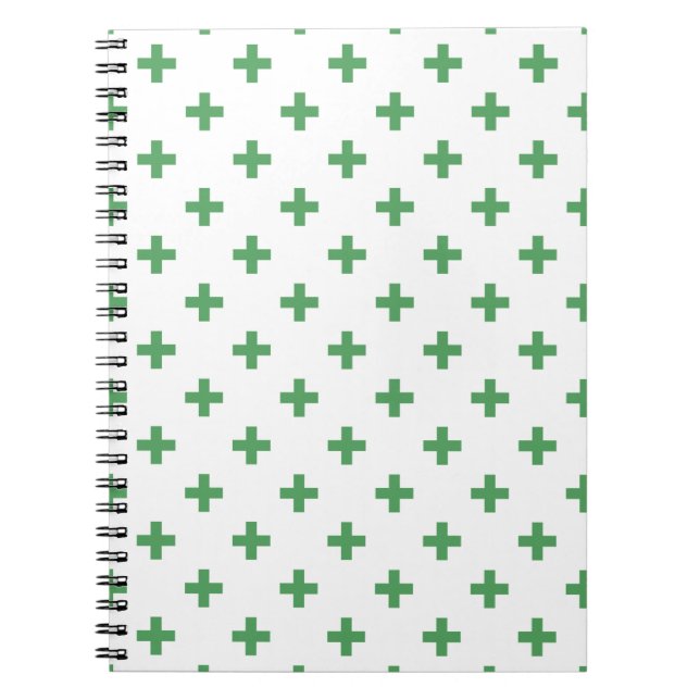 Green polka crosses on white notebook (Front)