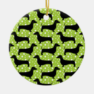Green Polka Dachshunds Ceramic Tree Decoration