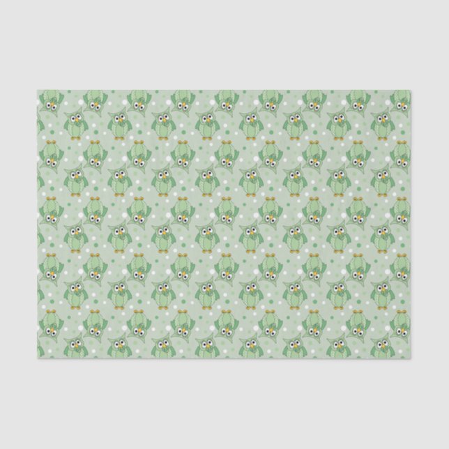 Green Polka Dot Baby Owl Pattern Tissue Paper (Front)