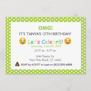 green polka dot emoji birthday invite